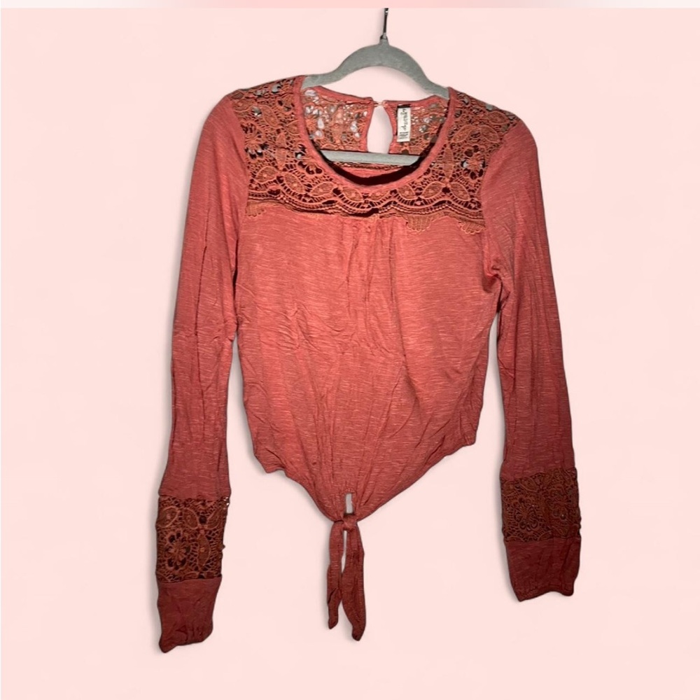 American Rag Pink Long Sleeve Tie Front Blouse